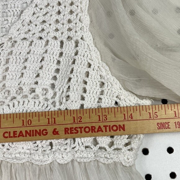 XXI 100% Silk and Crochet Boho Blouse Size Medium Off White Bell Sleeve - Picture 9 of 10